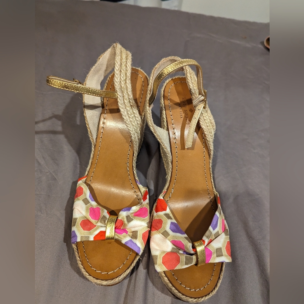 Kate Spade Candace cloth and leather geometric Wedges